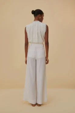 FARM Rio  Pantalon<Pantalon taille basse en lin blanc cassé
