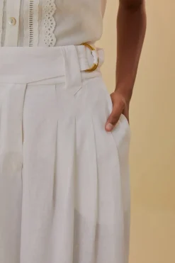 FARM Rio  Pantalon<Pantalon taille basse en lin blanc cassé