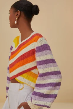 FARM Rio  Pulls Et Sweat-shirts<Pull au crochet à rayures coucher de soleil