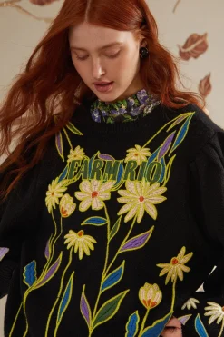 FARM Rio  Pulls Et Sweat-shirts<Pull en tricot brodé Black Farm Rio Flowers