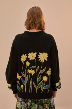 FARM Rio  Pulls Et Sweat-shirts<Pull en tricot brodé Black Farm Rio Flowers