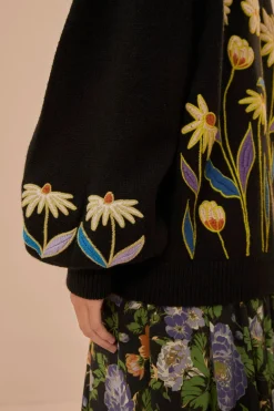 FARM Rio  Pulls Et Sweat-shirts<Pull en tricot brodé Black Farm Rio Flowers