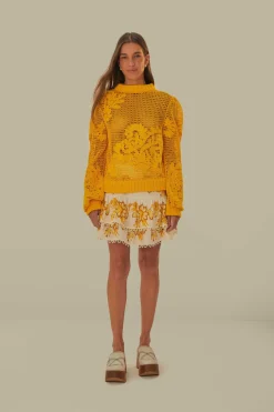 FARM Rio  Pulls Et Sweat-shirts<Pull en tricot brodé jaune