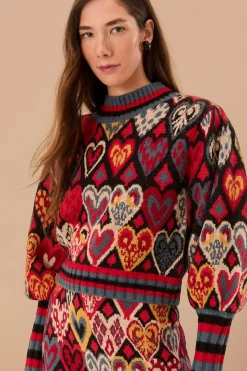 FARM Rio  Pulls Et Sweat-shirts<Pull en tricot ikat à coeurs noirs