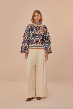 FARM Rio  Pulls Et Sweat-shirts<Pull en tricot ikat à coeurs crème