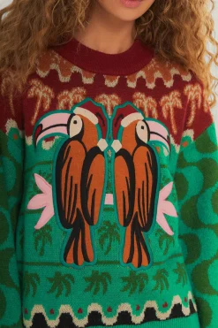 FARM Rio  Pulls Et Sweat-shirts<Pull en tricot vert à motifs de toucans de Noël