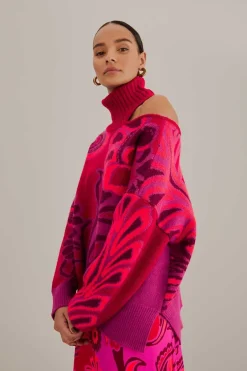 FARM Rio Pulls Et Sweat-shirts<Pull rose en tricot à fleurs audacieuses