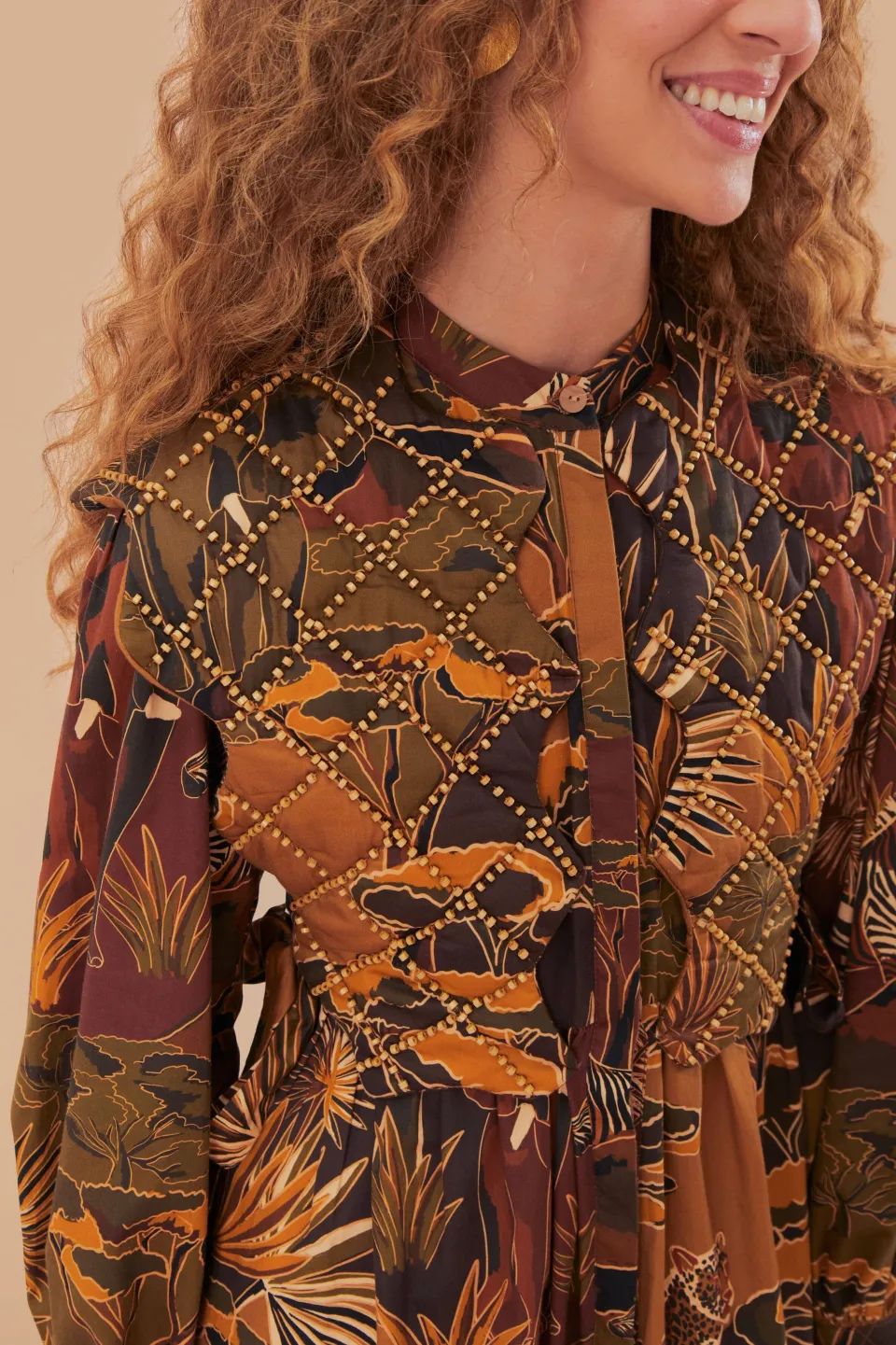 FARM Rio Robes Courtes<Robe courte à empiècement matelassé caramel Savana Dream