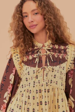 FARM Rio  Robes Courtes<Robe courte à empiècement ouvert et à fleurs Ainika Maxi Crème