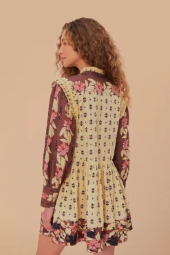 FARM Rio  Robes Courtes<Robe courte à empiècement ouvert et à fleurs Ainika Maxi Crème