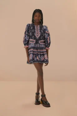 FARM Rio  Robes Courtes<Robe courte à manches courtes bleue Ayla
