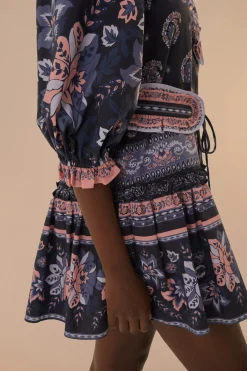 FARM Rio  Robes Courtes<Robe courte à manches courtes bleue Ayla