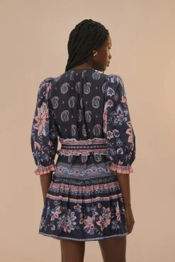FARM Rio  Robes Courtes<Robe courte à manches courtes bleue Ayla