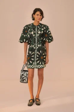FARM Rio  Robes Courtes<Robe courte à manches courtes avec fleurs vertes Ainika