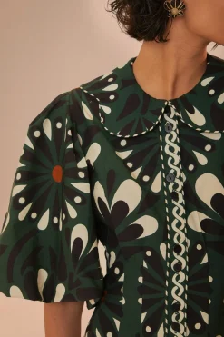 FARM Rio  Robes Courtes<Robe courte à manches courtes avec fleurs vertes Ainika