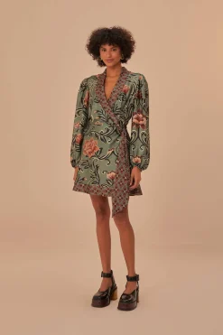 FARM Rio  Robes Courtes<Robe courte à manches longues à imprimé floral arabesque vert