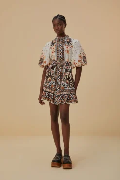 FARM Rio  Robes Courtes<Robe courte blanc cassé à tapisserie éventail de fleurs