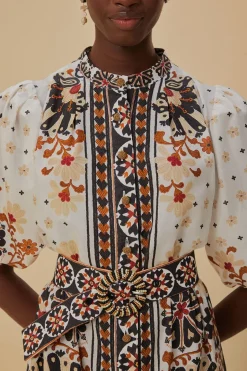 FARM Rio  Robes Courtes<Robe courte blanc cassé à tapisserie éventail de fleurs