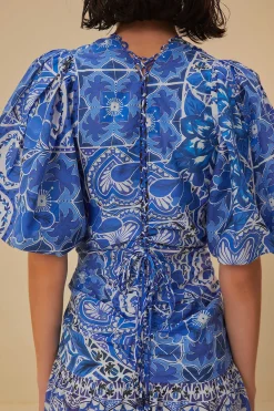 FARM Rio  Robes Courtes<Robe courte bleue à manches courtes Tile Dream