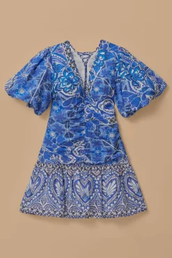FARM Rio  Robes Courtes<Robe courte bleue à manches courtes Tile Dream