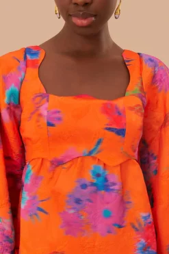 FARM Rio  Robes Courtes<Robe courte en brocart ikat à bouquet orange