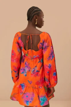 FARM Rio  Robes Courtes<Robe courte en brocart ikat à bouquet orange