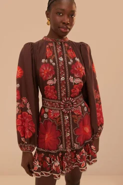 FARM Rio  Robes Courtes<Robe courte en tapisserie Gigi marron