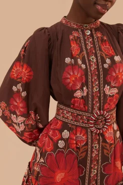 FARM Rio  Robes Courtes<Robe courte en tapisserie Gigi marron