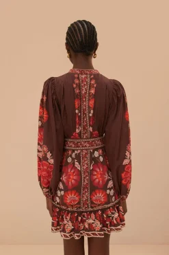 FARM Rio  Robes Courtes<Robe courte en tapisserie Gigi marron