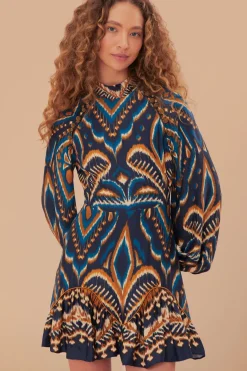 FARM Rio  Robes Courtes<Robe courte en viscose LENZING™ ECOVERO™ Ikat bleu ananas