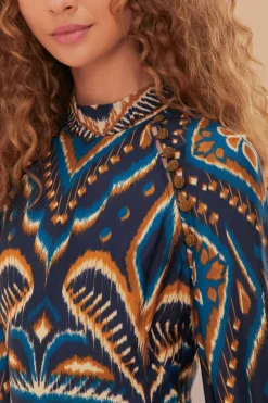 FARM Rio  Robes Courtes<Robe courte en viscose LENZING™ ECOVERO™ Ikat bleu ananas