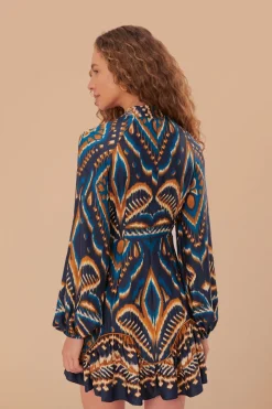 FARM Rio  Robes Courtes<Robe courte en viscose LENZING™ ECOVERO™ Ikat bleu ananas