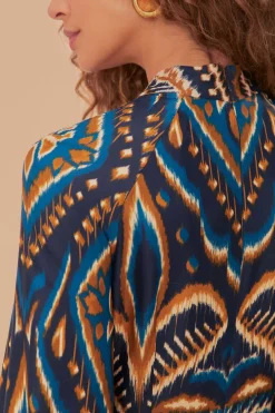 FARM Rio  Robes Courtes<Robe courte en viscose LENZING™ ECOVERO™ Ikat bleu ananas