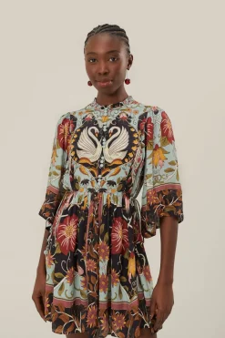 FARM Rio  Robes Courtes<Robe courte fluide à manches courtes bleue