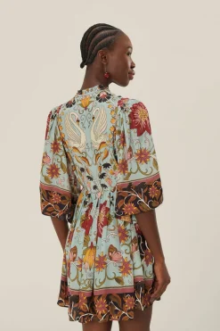 FARM Rio  Robes Courtes<Robe courte fluide à manches courtes bleue