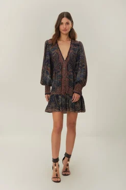 FARM Rio  Robes Courtes<Robe courte glamour fleurie bleue en LENZING™ ECOVERO™