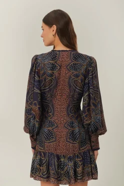 FARM Rio  Robes Courtes<Robe courte glamour fleurie bleue en LENZING™ ECOVERO™