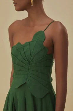 FARM Rio  Robes Courtes<Robe courte Lea verte à une épaule