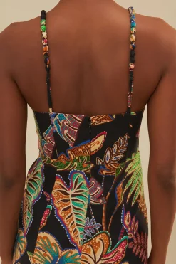 FARM Rio Robes Courtes<Robe courte noire Cool Foliage