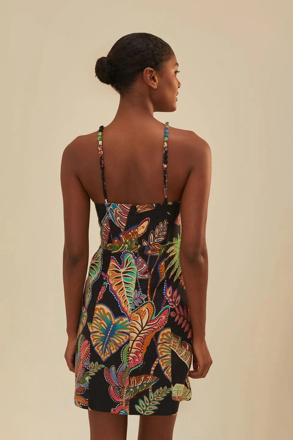 FARM Rio Robes Courtes<Robe courte noire Cool Foliage