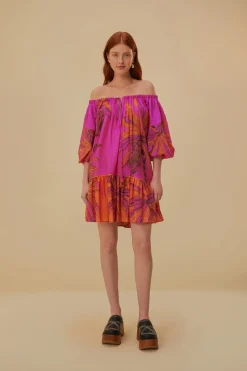 FARM Rio  Robes Courtes<Robe courte rose à épaules dénudées Beach Forest