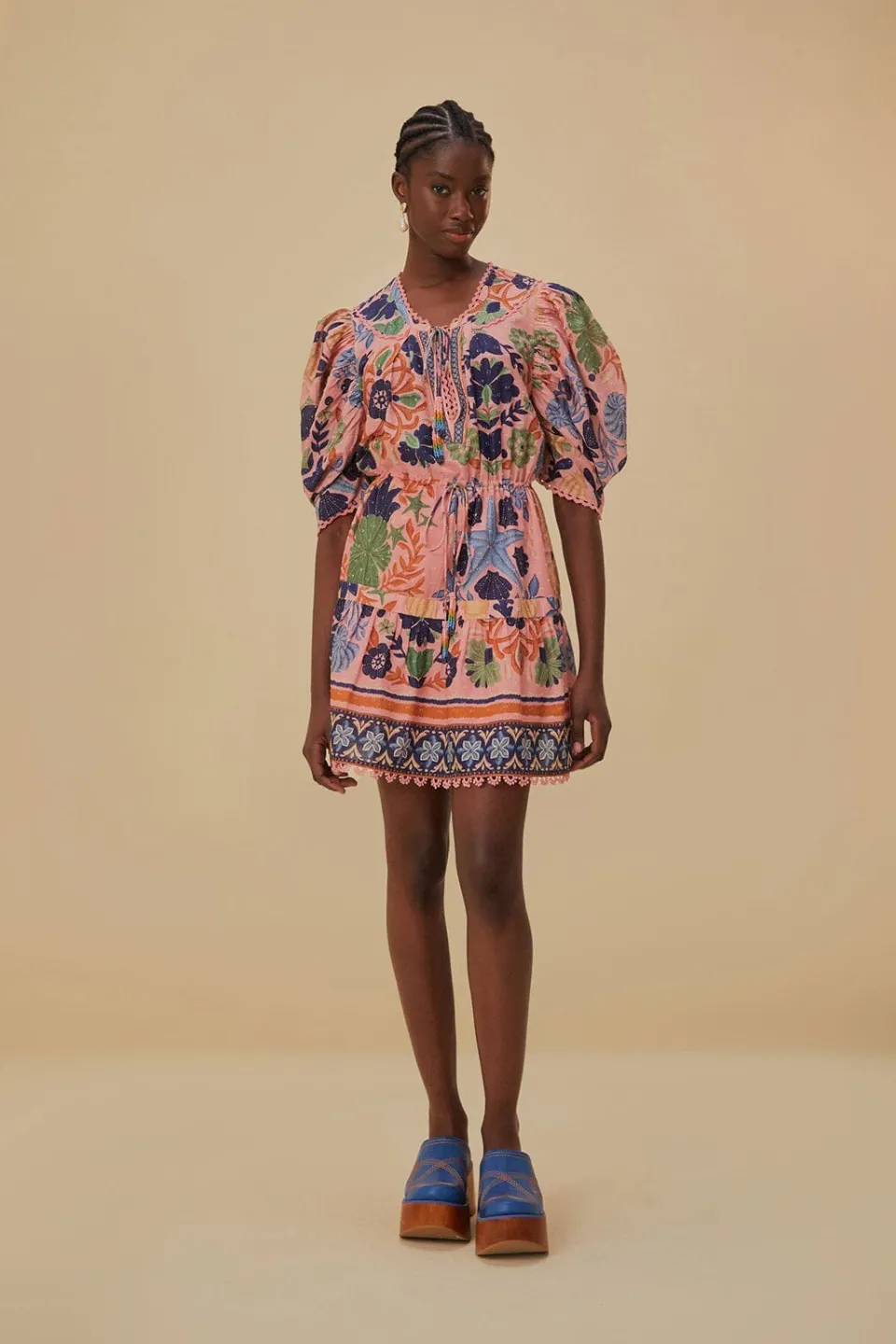 FARM Rio Robes Courtes<Robe courte rose à tapisserie de coquillages