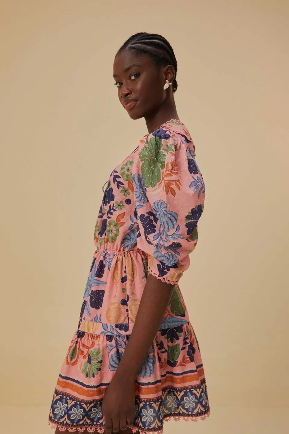 FARM Rio Robes Courtes<Robe courte rose à tapisserie de coquillages