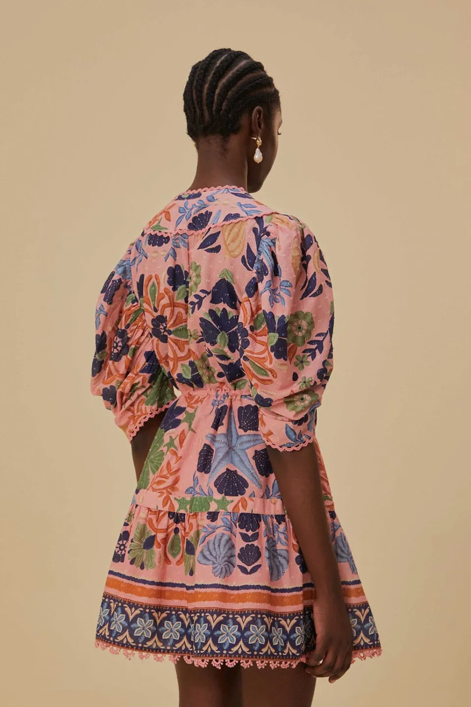 FARM Rio Robes Courtes<Robe courte rose à tapisserie de coquillages