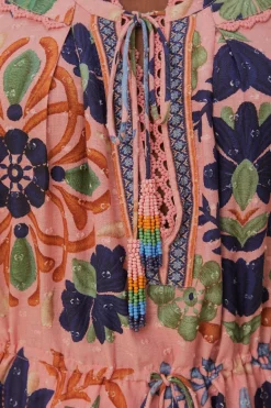 FARM Rio Robes Courtes<Robe courte rose à tapisserie de coquillages