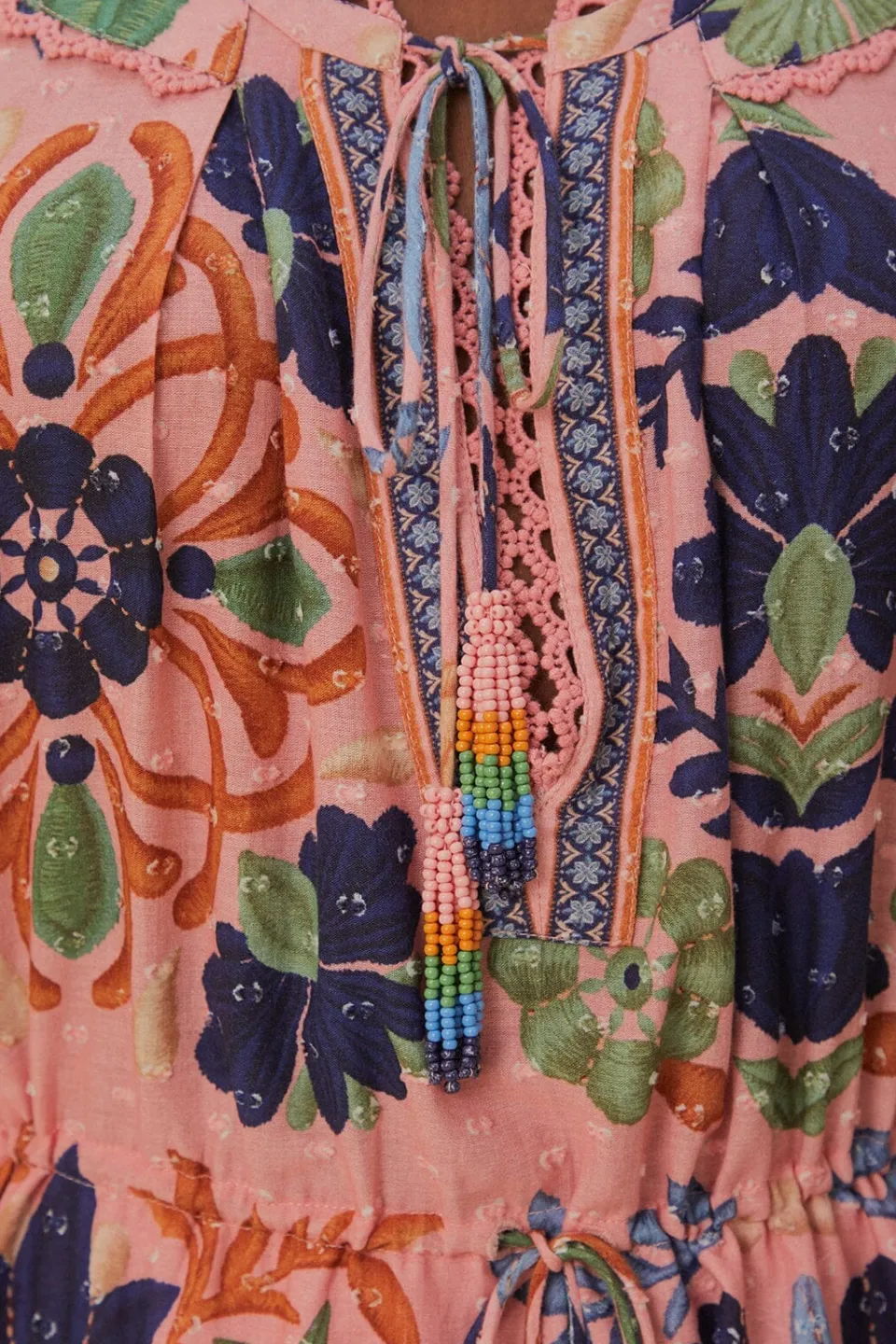 FARM Rio Robes Courtes<Robe courte rose à tapisserie de coquillages