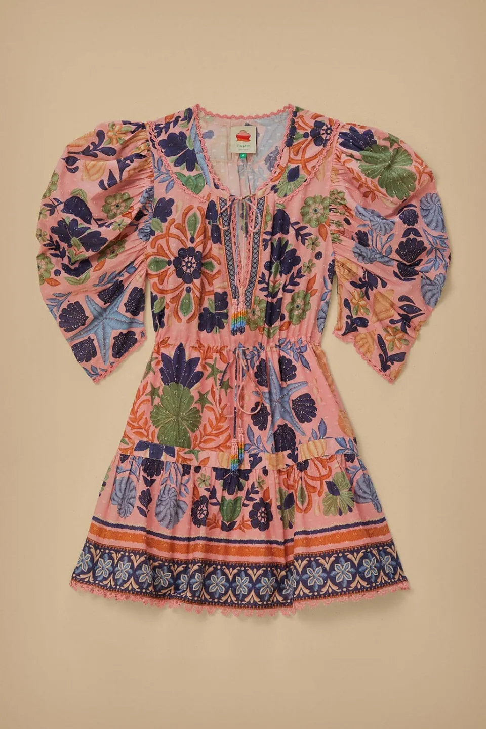 FARM Rio Robes Courtes<Robe courte rose à tapisserie de coquillages