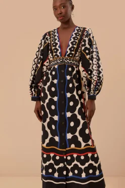FARM Rio  Robes Longues<Robe longue à décolleté plongeant et motif marguerites de Black Farm