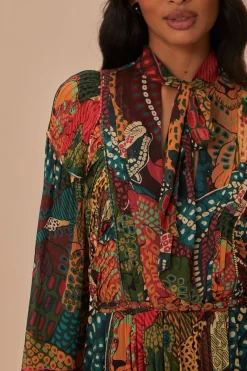 FARM Rio  Robes Longues<Robe longue à encolure en V multicolore Fauna Mix