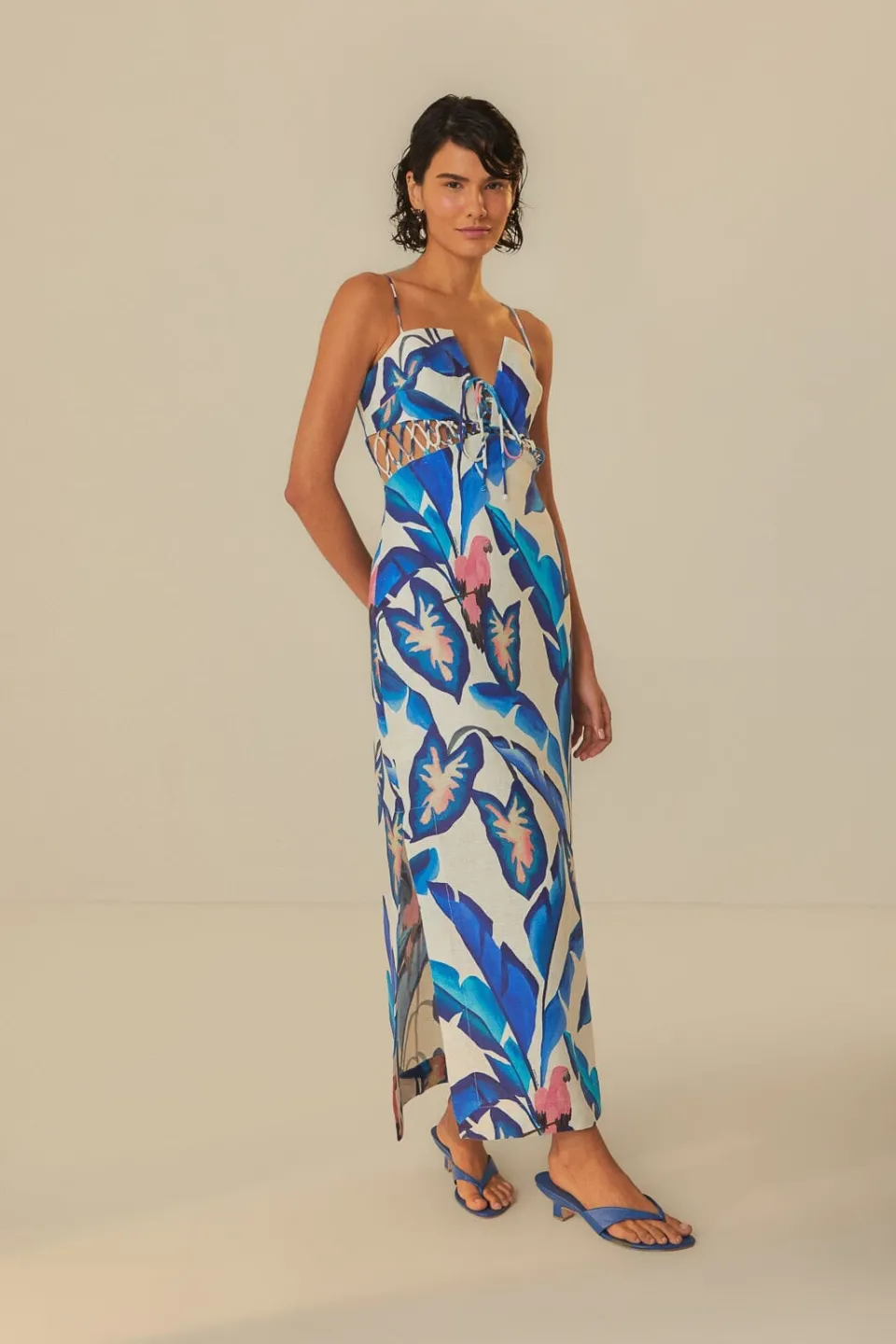 FARM Rio Robes Longues<Robe longue à feuillage bleu blanc cassé